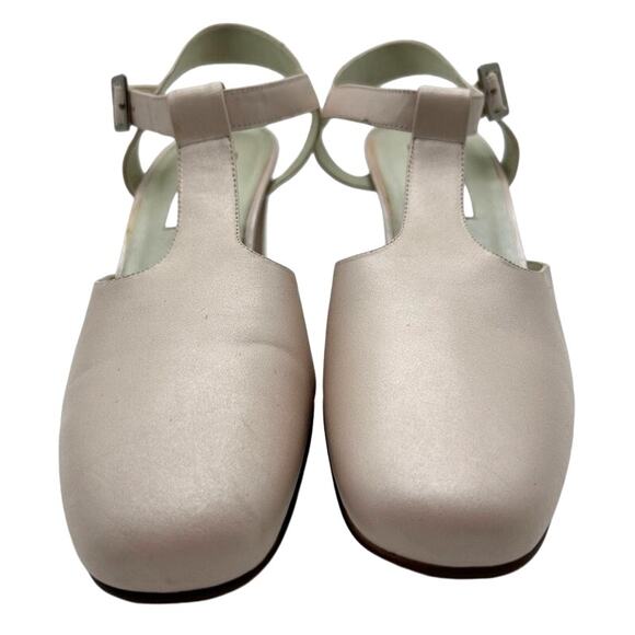 Vintage Calico Mary Jane Heels 8.5 NOS T-Strap Block Heel Nude Balletcore NOS - Picture 4 of 14